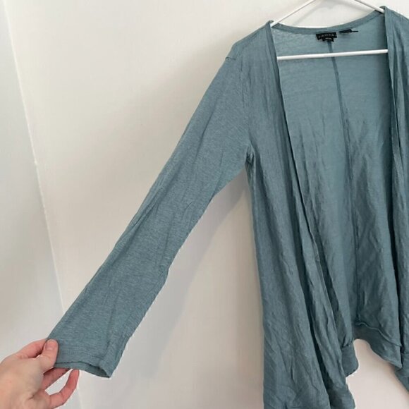 TAHARI Solid Blue Asymmetrical Open Front 100% Linen Boho Long Cardigan Sweater - Picture 7 of 13